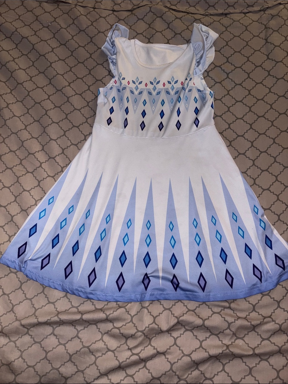Girls Light Blue and White Diamond-Print Nightgown Pajama Dress
